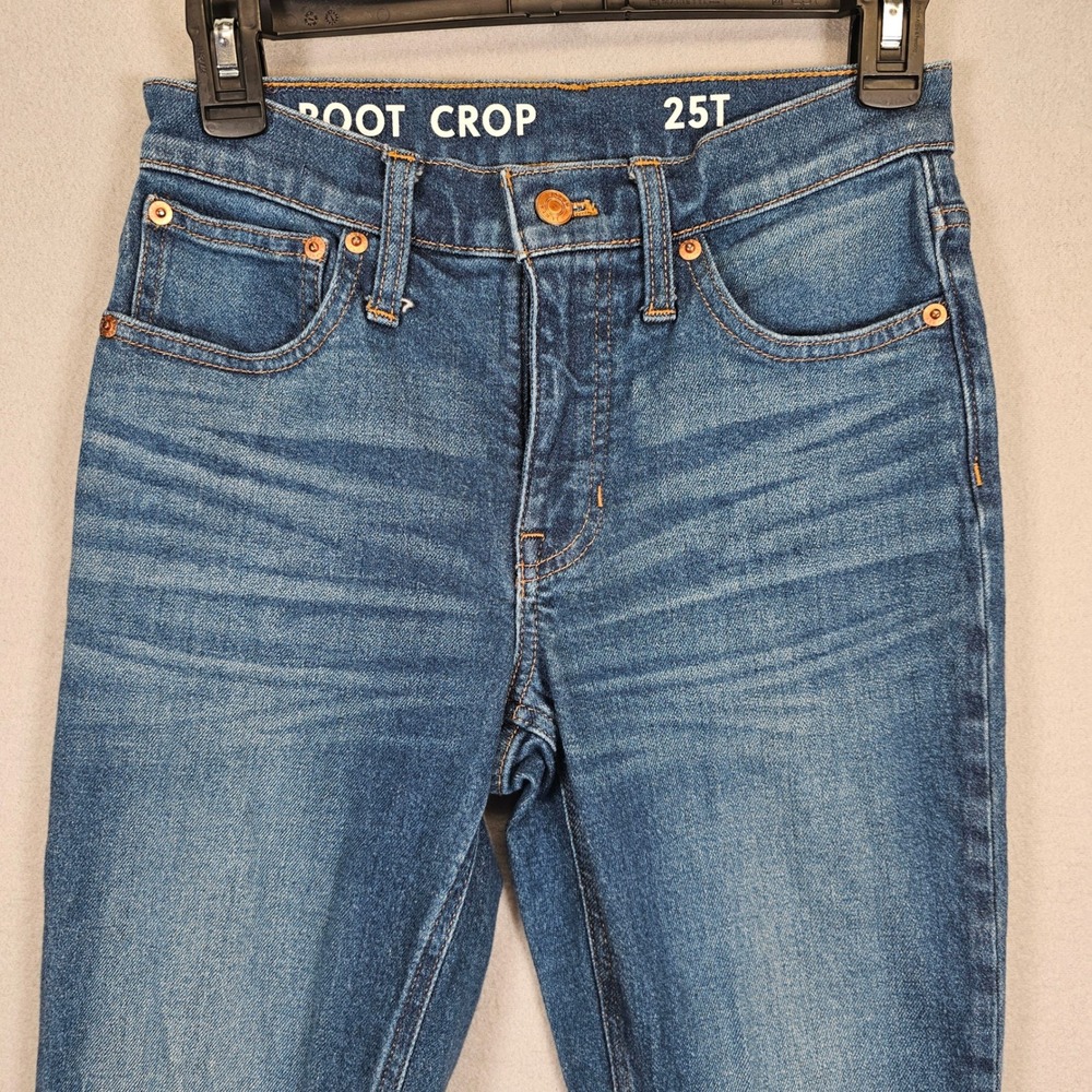 J.Crew Boot Crop Jeans 25T Medium Wash Blue Raw Hem High Rise Denim
